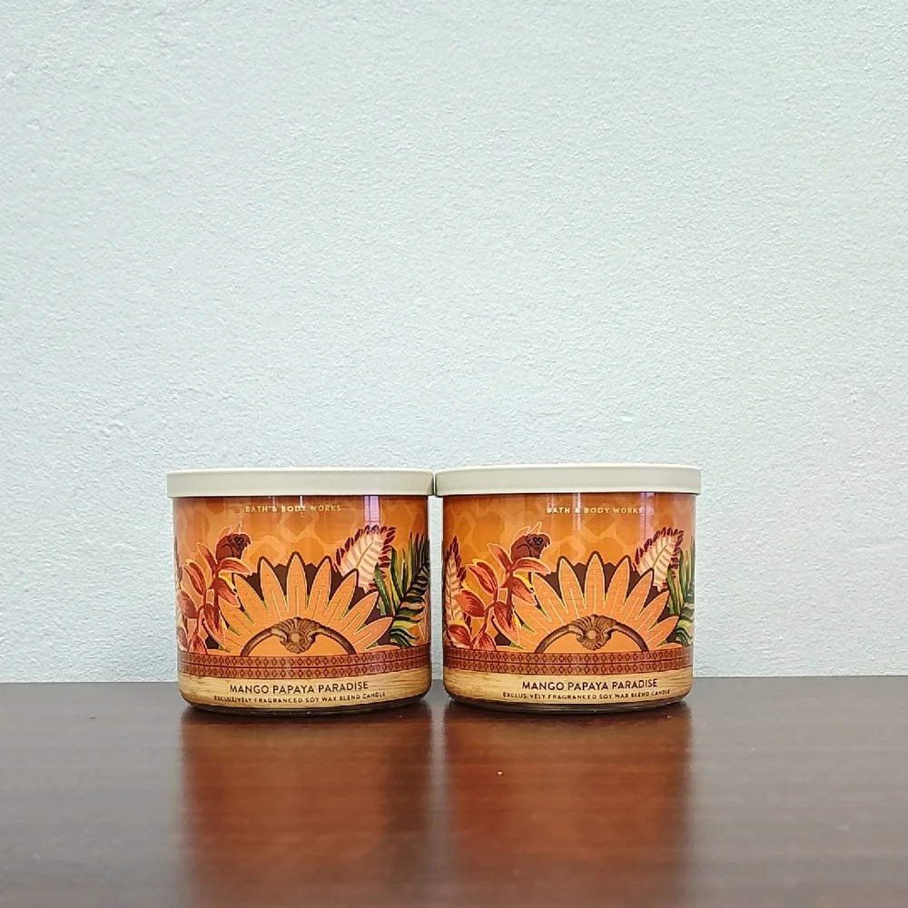 Bath & Body Works MANGO PAPAYA PARADISE 3-Wick Candles - Set of 2